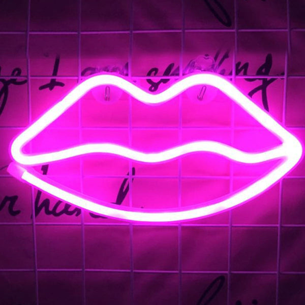 Pink Lip LED Neon Sign - LED Neon Light Wall Signs Battery or USB Operated Art Decorative Lights Wall Decor for Home Children Baby Living Room Christmas Wedding Party Decoration