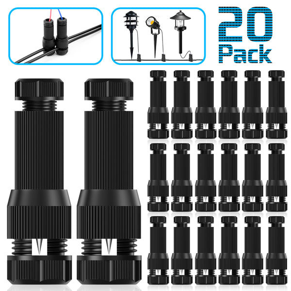 20 Pack Low Voltage Wire Connector - iCreating Landscape Lighting Connectors Waterproof Low Voltage Connectors 12-20 Gauge Low Voltage Wire Connectors for Landscape Lighting Path Lights