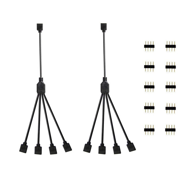 4 Way LED RGB Splitter Cable - iCreating 2PCS Black 5050 4 Pin RGB LED Strip Light Connector Splitter Y Wire with 10 PCS 4 Pin Male Connector for RGB 5050 3528 LED Light Strips