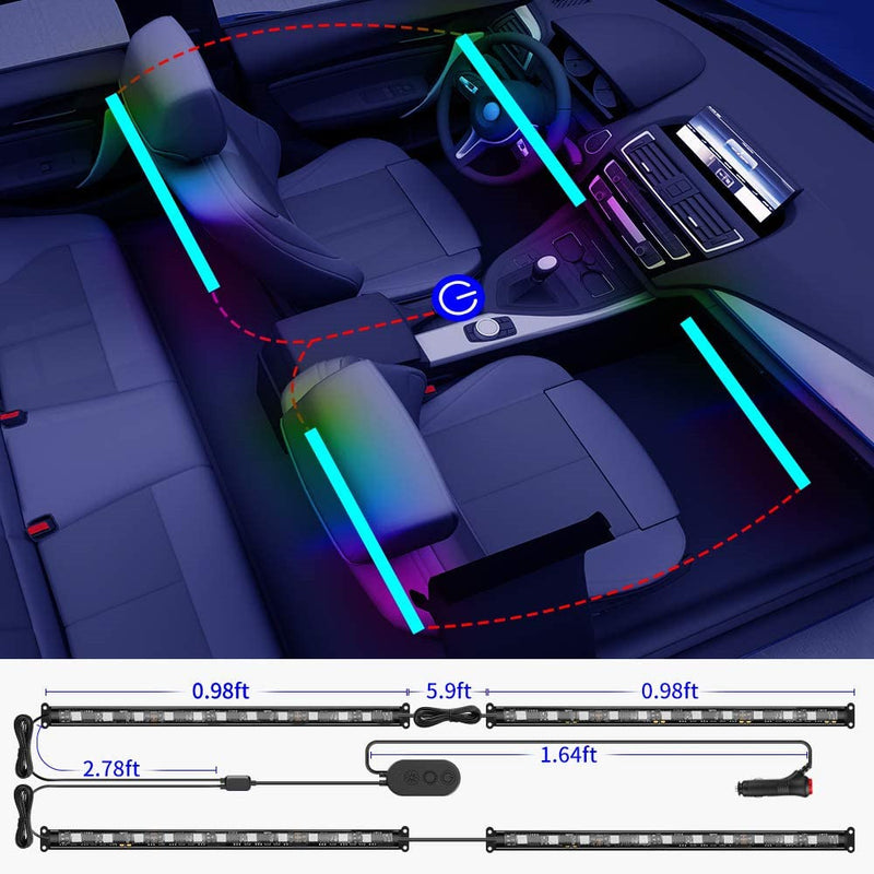Dreamcolor Car Interior LED Strip Lights with APP and IR Remote, Upgraded 2-in-1 Design 4PCS 72 LEDs Interior Car Lights, DIY Color LED Lighting Kits Sync to Music with Super Length Wires for Various Car
