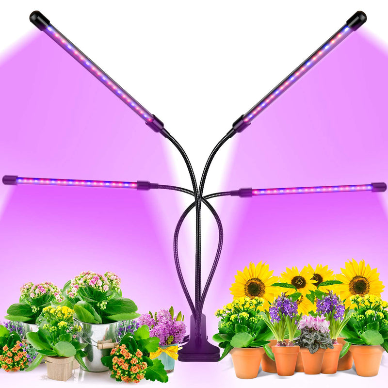 LED Grow Light, 80W 4 Head Timing 80 LED 9 Dimmable Levels Plant Grow Lights for Indoor Plants with Red Blue Spectrum, Adjustable Gooseneck, 3 9 12H Timer, 3 Switch Modes