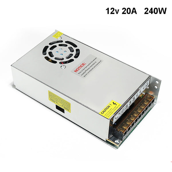 iCreating 12V 20A DC Universal Regulated Switching Power Supply 240W for CCTV, Radio, Computer Project, LED Strip Lights, 3D Printer with Fan