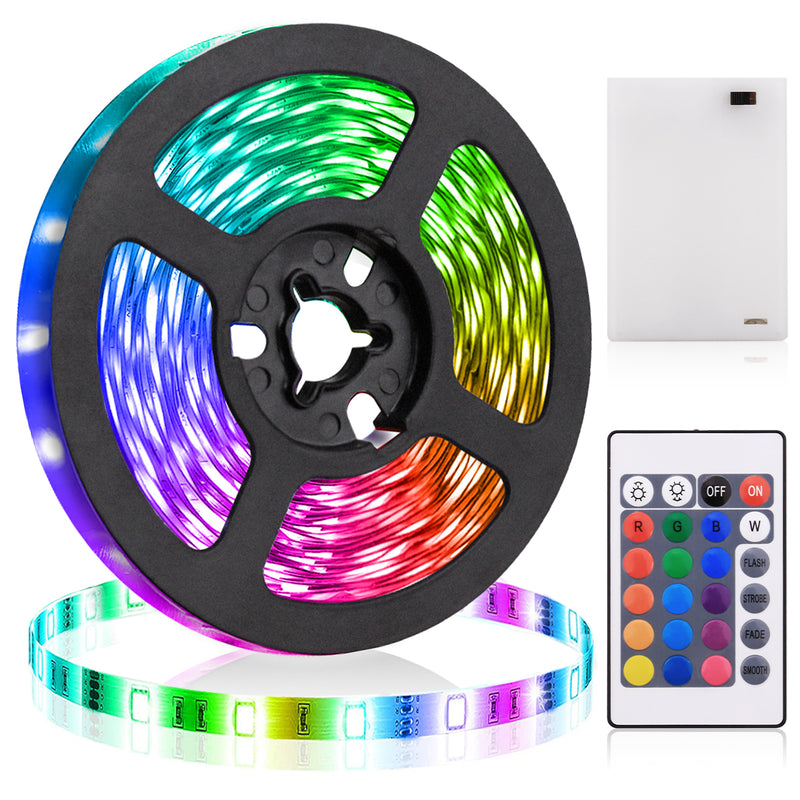 Battery Powered RGB LED Strip Lights – iCreating Battery RGB LED Strip Lights Kit with SMD 5050 Color Changing Battery RGB Light Strip Non-waterproof, Multicolor 24Key Remote Controller