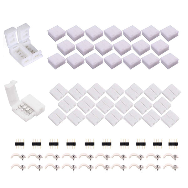 20pcs 4 Pin RGB Waterproof LED Strip Connector - with 20pcs Non-waterproof LED Strip to Strip Connector LED Ribbon Rope Tape Light Gapless Adapter for 10mm Wide Waterproof SMD 5050 RGB LED Strip Light