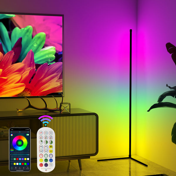 LED Corner Floor Lamp, RGB Color Changing LED Corner Light, Corner Lights for Living Room, 60’’ Corner Lamp, Bluetooth APP Remote Control Corner Lighting, Corner LED Light Bar for Bedroom