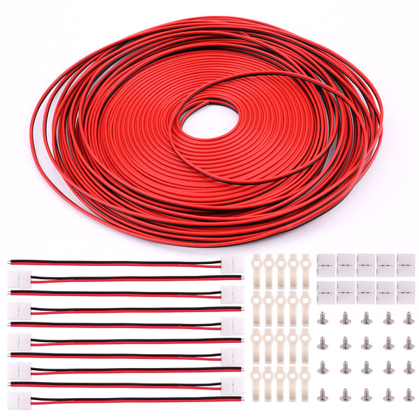 3528 2 Pin LED Strip Connector Kit - Includes 66ft Extension Cable Wire Cord, 10x LED Strip Light Connector Pigtail, 10X Gapless Connectors, 20X LED Strip Clips for LED Strip Light Single Color 3528