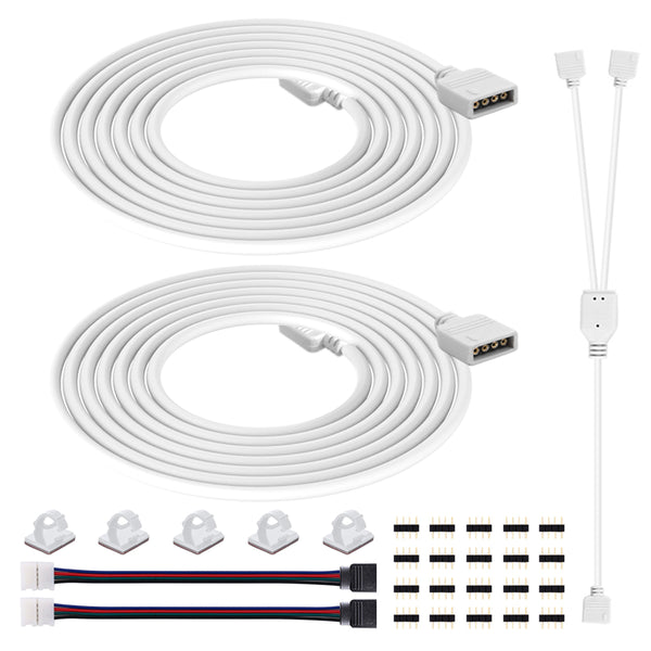 RGB LED Strip Extension Cable - 2PCS 16.4ft 5M RGB Extension Cable Cord Wire 4 Pin LED Strip Connector with 2 Way RGB Splitter Cable, RGB LED Strip Jumper, 4Pin Male to Male Connector, Cable Holder