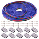 4Pin RGB LED Strip Connector Kit - 10mm 5050 RGB LED Connector Kit includes 10x Strip to Wire Quick Connectors, 32.8ft RGB Extension Wire Cable, 20x LED Strip Clips