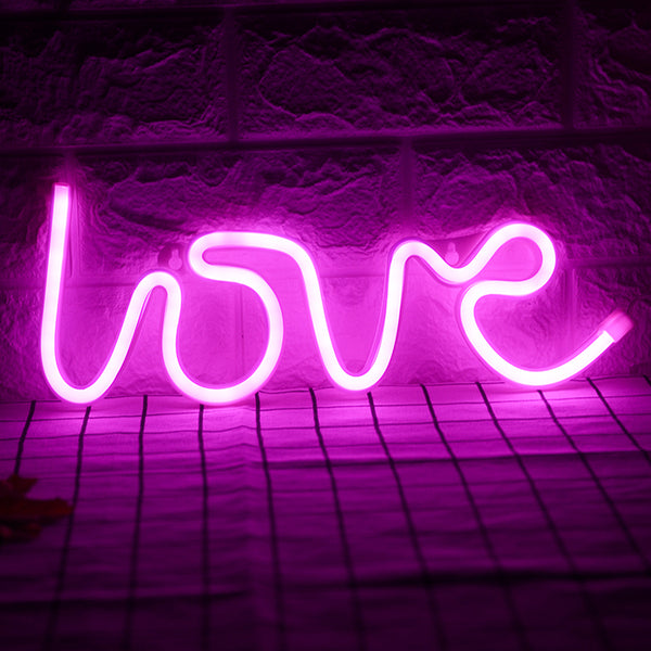 Pink Love LED Neon Sign - LED Neon Light Wall Signs Battery or USB Operated Art Decorative Lights Wall Decor for Home Children Baby Living Room Christmas Wedding Party Decoration