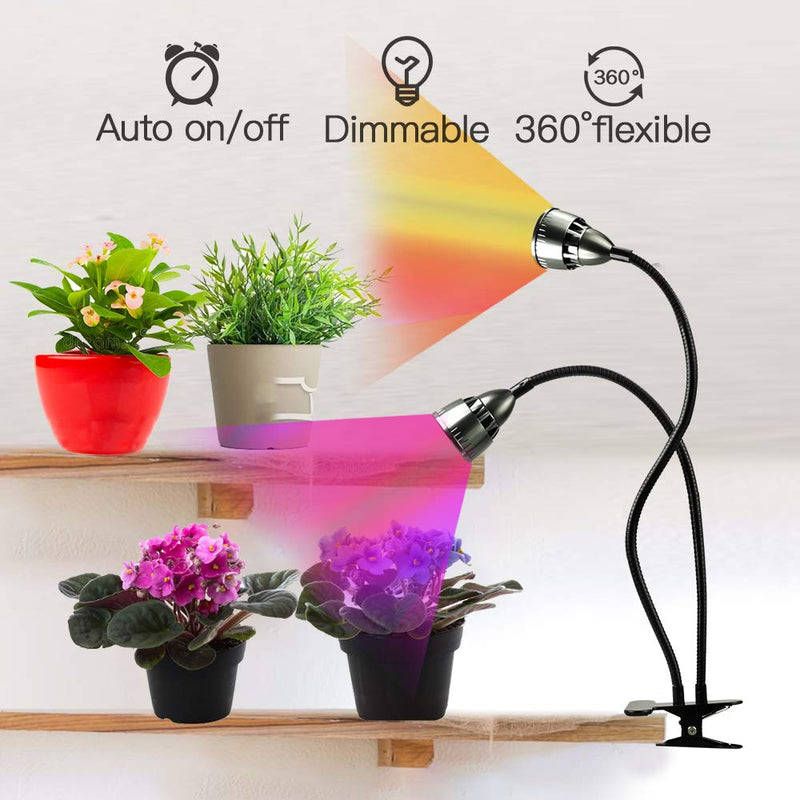 LED Grow Light for Indoor Plants, Full Spectrum Dual Head Desk Clip Plant Light for Seedling Blooming, Adjustable Gooseneck & Timer Setting 3H/9H/12H, 3 Color Modes