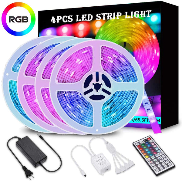 65.6ft RGB LED Strip Lights, RGB LED Light Strip Kit 5050 LED Tape Lights, Color Changing LED Strip Lights with Remote for Home Lighting Kitchen Bed Flexible Strip Lights for Bar Home Decoration