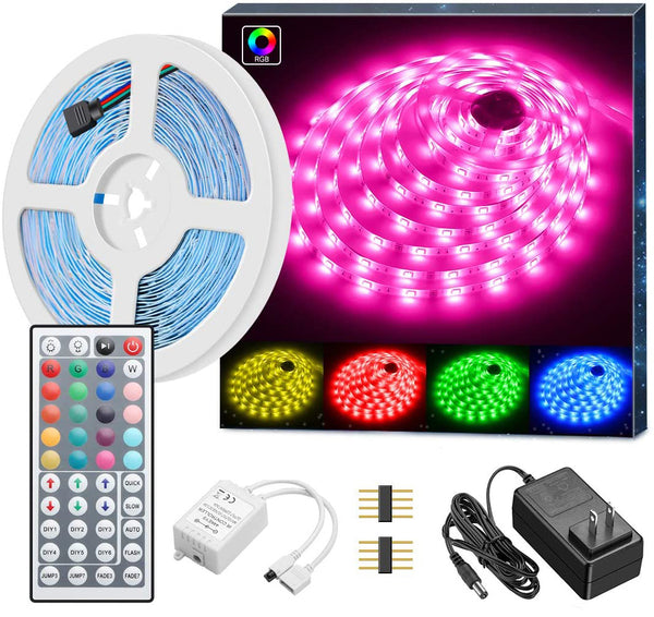 16.4ft RGB LED Strip Lights Kit, RGB LED Light Strip 5050 LED Tape Lights, Color Changing LED Strip Lights with Remote for Home Lighting Kitchen Bed Flexible Strip Lights for Bar Home Decoration