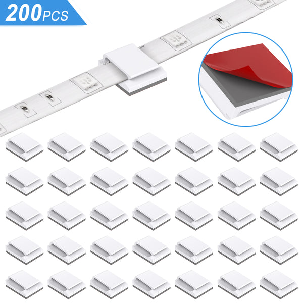 200 Pack LED Strip Clips - iCreating Self Adhesive LED Light Strip Mounting Bracket Clips Holder Cable Clamp Organizer for 10mm Wide IP65 Waterproof 5050 3528 2835 5630 LED Strip Light