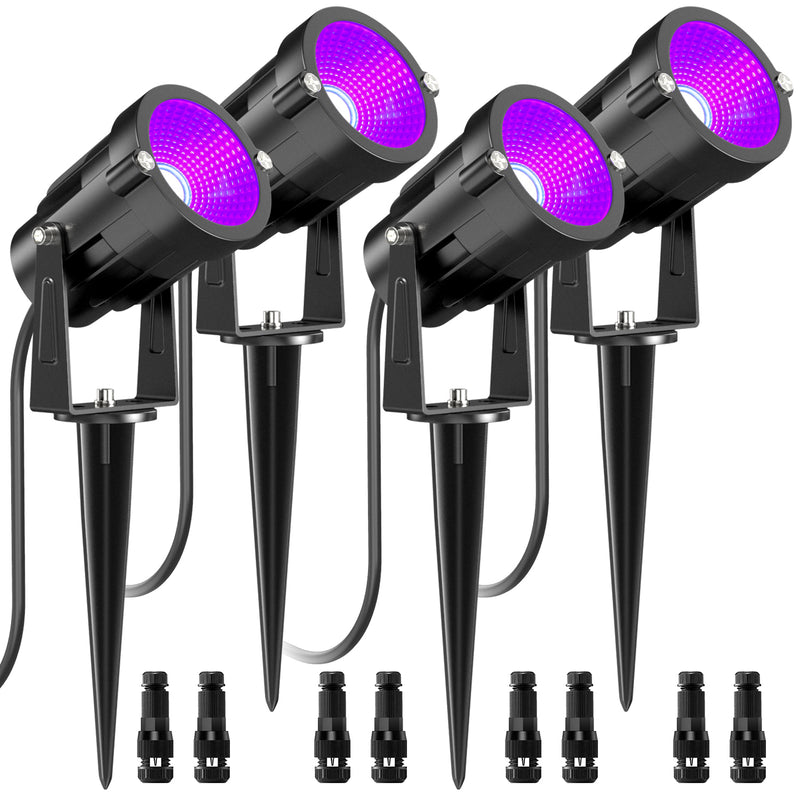 10W LED Black Lights Outdoor UV Landscape Lights Blacklight Landscape Lighting IP66 Low Voltage for Dance Party Glow in The Dark Stage Lighting Aquarium Body Paint Fluorescent Poster Neon Glow (4Pack)