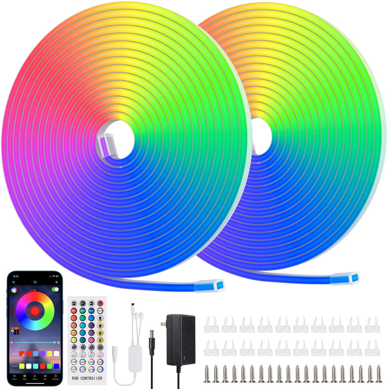 iCreating RGB Neon Rope Lights, Multi Color Changing LED Neon Light Strip with APP Flex Neon LED Strip Lights Indoor Outdoor Waterproof Multicolor Neon LED Rope Light for Bedroom, Gaming Room