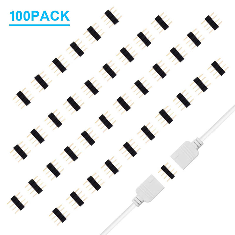 100 PCS 4 Pin Male Connector, iCreating RGB 4Pin Male to Male Connector for 3528 5050 SMD RGB LED Strip Light, LED RGB Splitter Cable, RGB Controlle