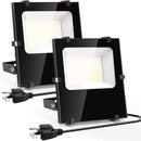 LED Flood Light Outdoor, 2Pack IP66 Waterproof Outside Security Plug in Backyard Flood Lights Super Bright 5000K Daylight White with Outlet for Exterior Backyard Home House Security