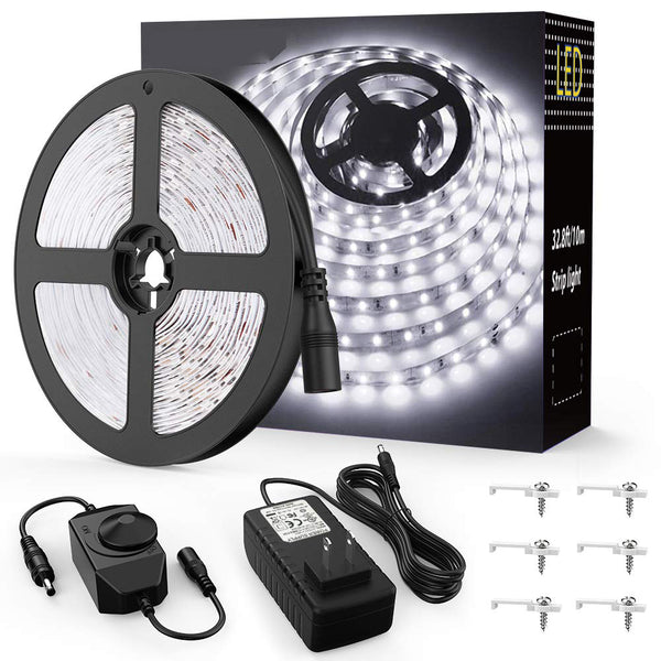 16.4ft Dimmable LED Strip Lights Kit, 300 Units 2835 LED Rope Light, 12V Under Cabinet Lighting Strips, 5M LED Ribbon light, Non-Waterproof LED Tape Light, Warm White