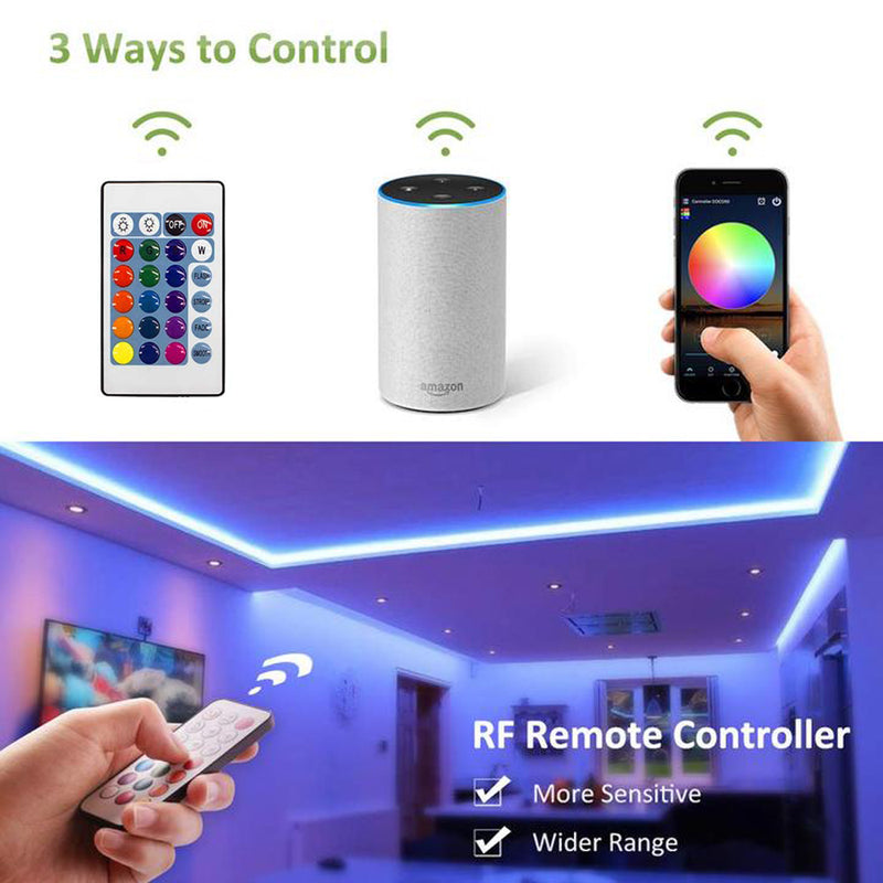32.8ft Smart WiFi RGB LED Strip Light Kit, Alexa Wireless Flexible Color Changing 5050 LED Tape Light with Remote, Waterproof Remote 12V Dimmable LED Rope Light, Compatible with Google Assistant