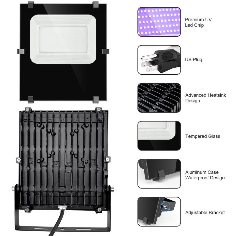 2 Pack 100W LED Black Lights for Glow Party UV Flood Light Blacklight  Fixtures