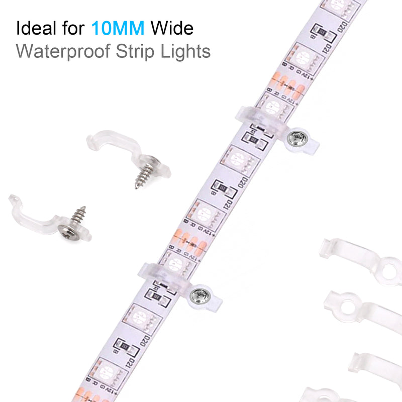 200 Pack LED Strip Clips - iCreating LED Light Strip Mounting Bracket Clips for 10mm Wide IP65 Waterproof 5050 3528 2835 5630 LED Strip Light, One Side Fixing, with 200pcs Screws and 1pcs Screwdriver