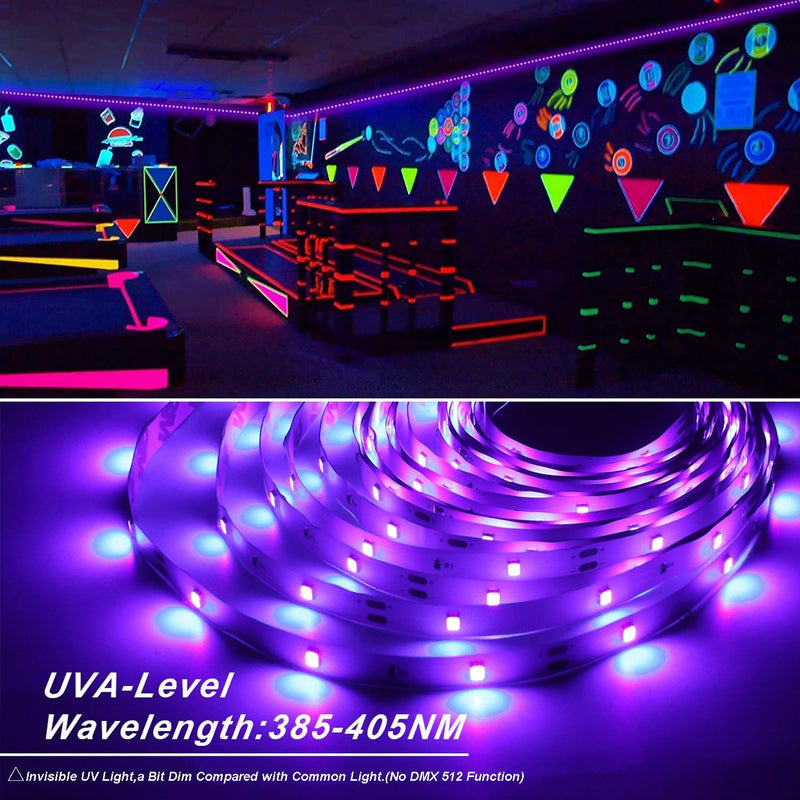 50ft LED UV Black Light Strip Kit, UV LED Light Strip 395nm to 405nm Black Light UV LED Strip Light, 12V Flexible Blacklight Fixtures, Non-Waterproof for Dance, Party, Stage Light, Body Paint
