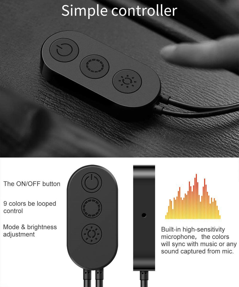 Dreamcolor Car Interior LED Strip Lights with APP and IR Remote, Upgraded 2-in-1 Design 4PCS 72 LEDs Interior Car Lights, DIY Color LED Lighting Kits Sync to Music with Super Length Wires for Various Car