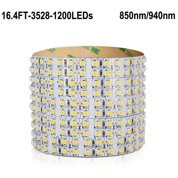 IR InfraRed 850nm/940nm Double Row LED Strip Lights 12V 1200units SMD3528 5M(16.4ft) by iCreating 2020 New Design