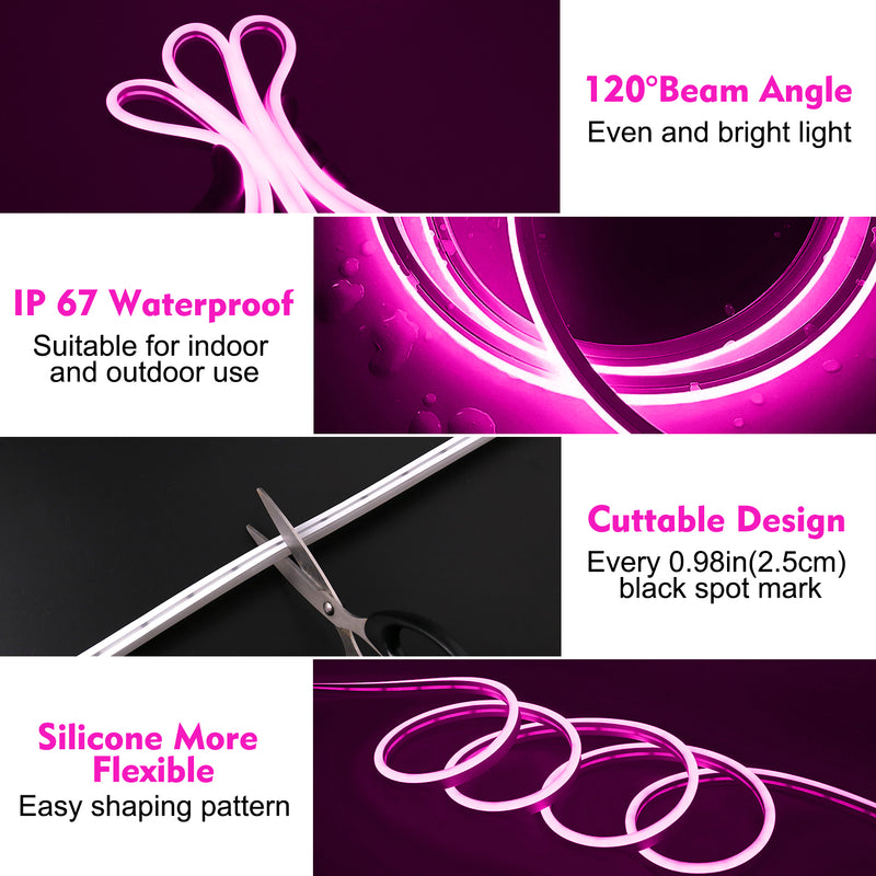 LED Neon Light, iCreating 32.8ft Neon Rope Lights 12V Outdoor Waterproof DIY Neon LED Strip Lights for Custom Neon Signs, Room, Bedroom, Wall, Car Underglow, Wedding (Power Adapter Included)