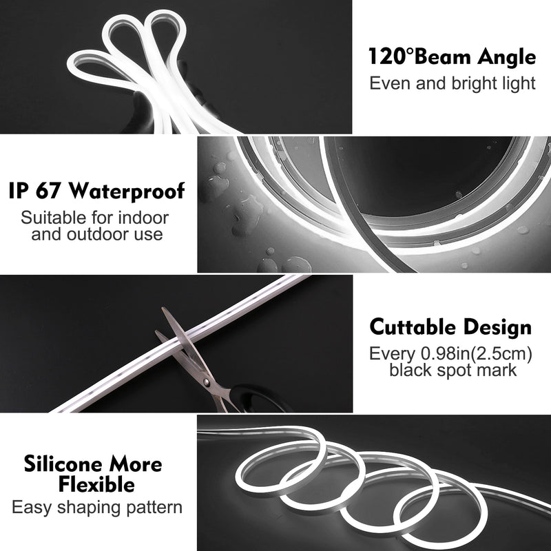 LED Neon Light, iCreating 32.8ft Neon Rope Lights 12V Outdoor Waterproof DIY Neon LED Strip Lights for Custom Neon Signs, Room, Bedroom, Wall, Car Underglow, Wedding (Power Adapter Included)