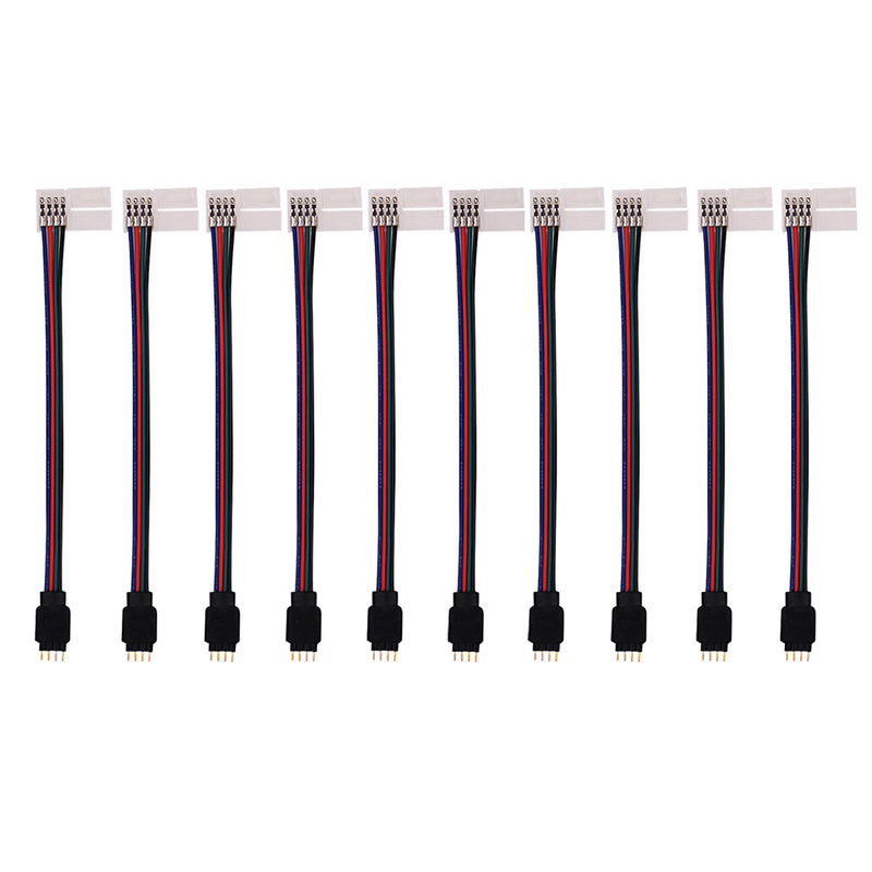iCreating 10PCS LED 5050 RGB Strip Light Connector 4 Pin Conductor 10 mm Wide Strip to Controller Jumper Solderless Clamp On Pigtail Adapter for 5050 Color Changing Flexible LED Strip light