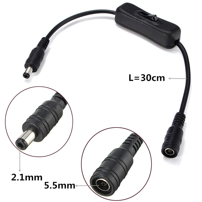 DC 12V Inline Switch - iCreating 2PCS Inline Toggle Rocker On Off Switch with 5.5 x 2.1mm DC Jack Male to Female Power Adapter Cable Connector for 5050 3528 LED Strip Light, CCTV Security Camera