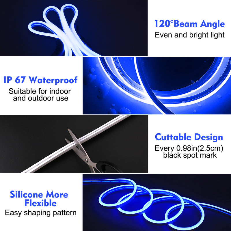 LED Neon Light, iCreating 32.8ft Neon Rope Lights 12V Outdoor Waterproof DIY Neon LED Strip Lights for Custom Neon Signs, Room, Bedroom, Wall, Car Underglow, Wedding (Power Adapter Included)