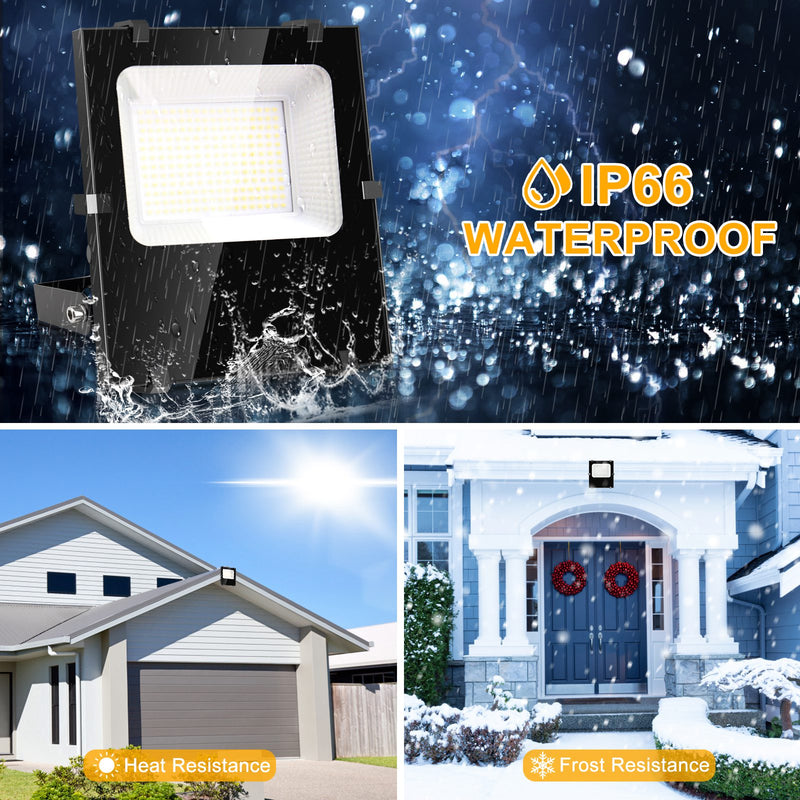 LED Flood Light Outdoor, 2Pack IP66 Waterproof Outside Security Plug in Backyard Flood Lights Super Bright 5000K Daylight White with Outlet for Exterior Backyard Home House Security