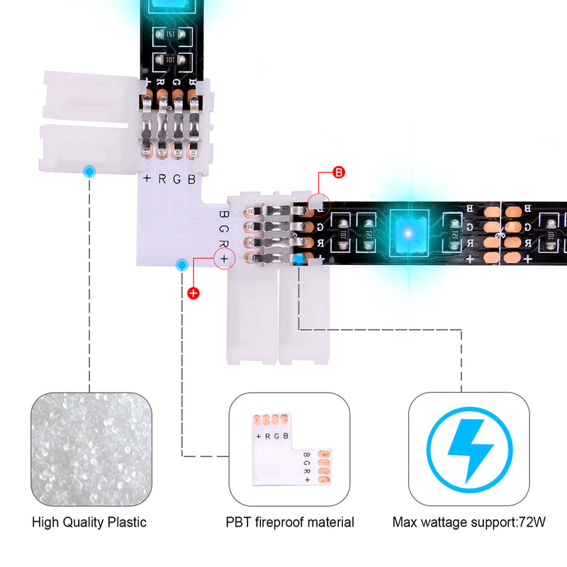 5050 4 Pin LED L Shape Connector - iCreating 10PCS 12V RGB Solderless LED Light Strip Tape 90 Degree Corner Connectors for 10mm Wide Flexible 5050 RGB LED Strip Lights