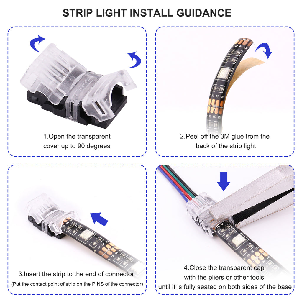 4Pin RGB LED Strip Connector Kit - 10mm 5050 RGB LED Connector Kit inc