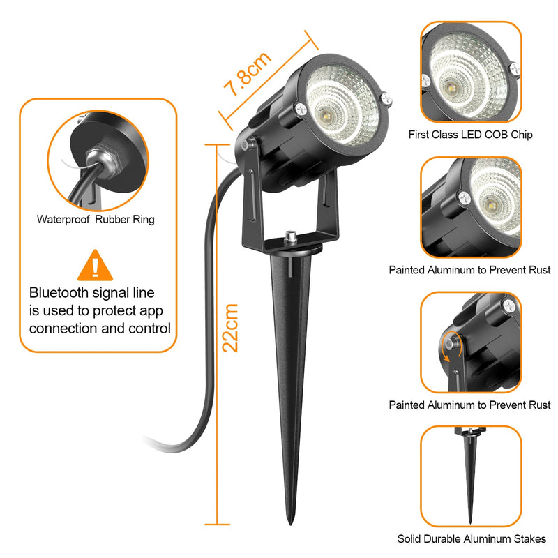 15W RGB Landscape Lights Bluetooth - LED Colored Low Voltage Landscape Lights Outdoor Landscape Lighting RGBW Waterproof Landscape Spotlight Dimmable 2700K, 16 Million Color&Timing& Music Sync (4Pack)