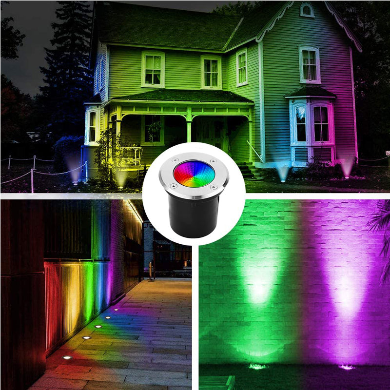 RGB Low Voltage Well Lights, 10W RGB LED Landscape Well Lights Low Voltage 12V Outdoor Waterproof IP67 In-Ground Lights Color Changing Landscape Lighting for Christmas Decoration, Driveway, Deck, Step (1 Pack)