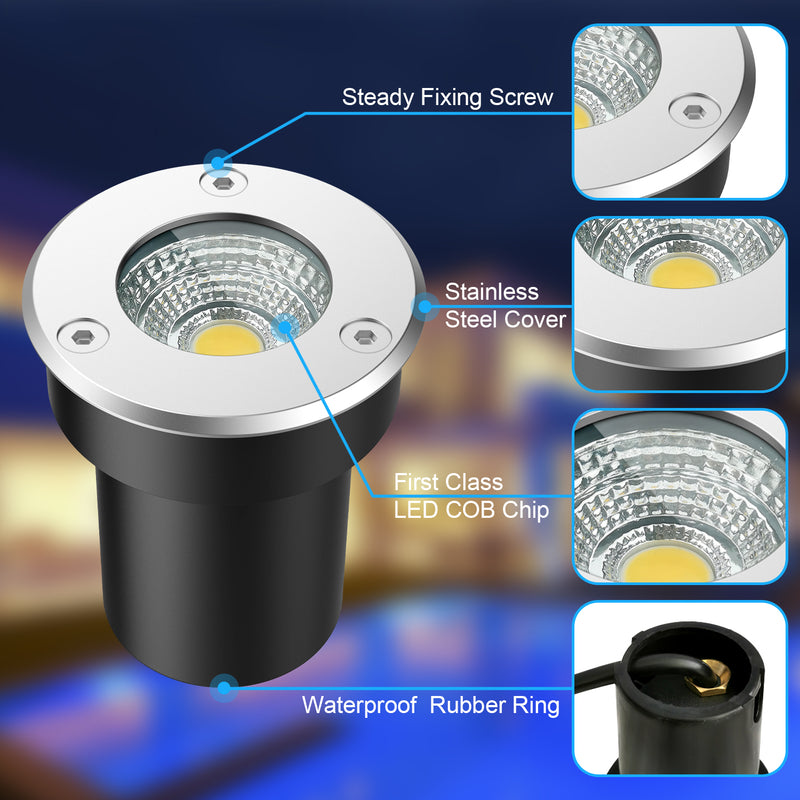 4 Pack 5W Waterproof LED In Ground Well Lights Low Voltage Landscape  Lighting