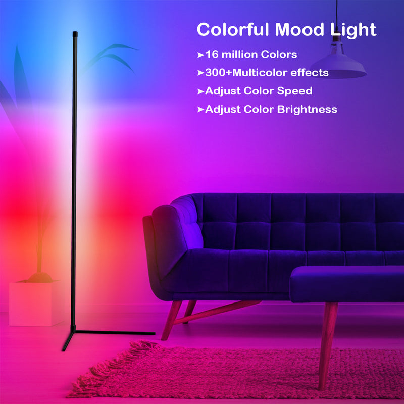 2Pack RGB LED Corner Lamp, LED RGB Color Changing Corner Floor Lamp, Dimmable Corner LED Light with Bluetooth APP and Remote Control, 60" Corner Lighting for Living Room, Bedroom