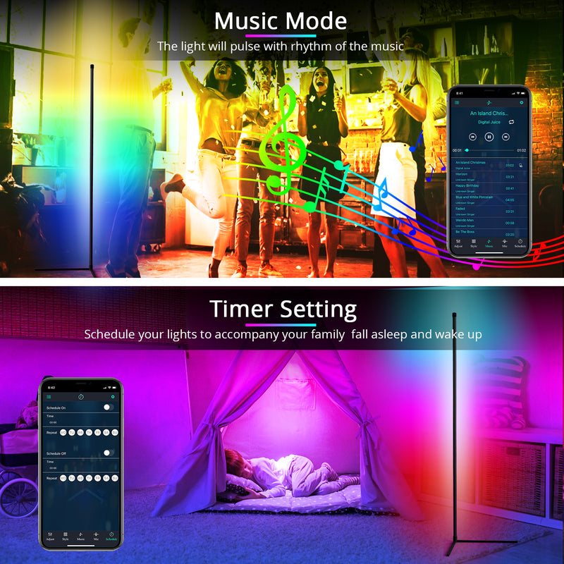 LED Corner Floor Lamp, RGB Color Changing LED Corner Light, Corner Lights for Living Room, 60’’ Corner Lamp, Bluetooth APP Remote Control Corner Lighting, Corner LED Light Bar for Bedroom