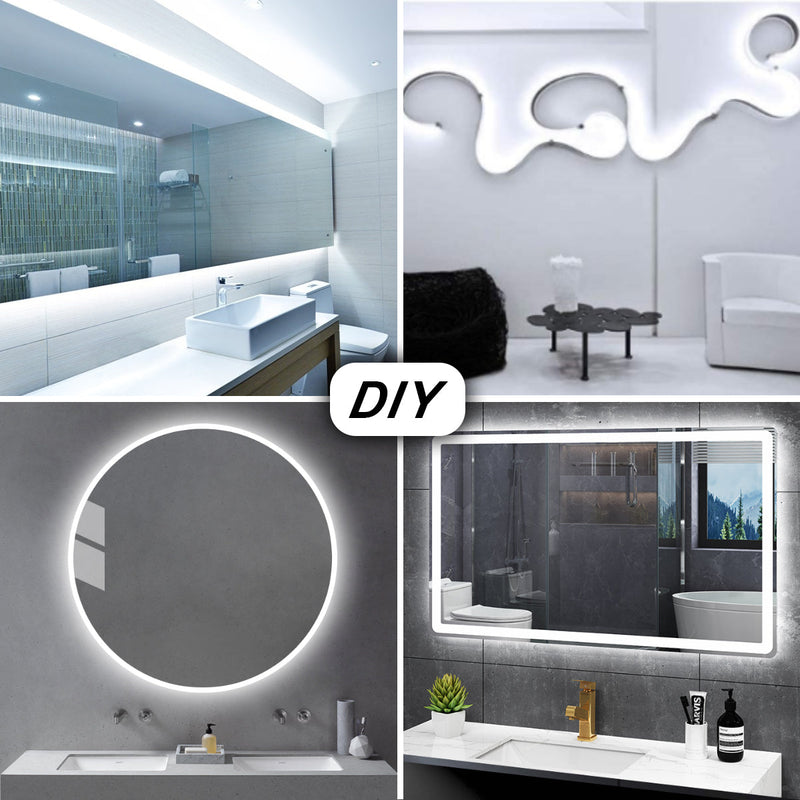 65.6ft White LED Strip Lights, iCreating Upgraded Bright Daylight White LED Light Strip Flexible Tape Lights, LED Mirror Lights, Under Cabinet Lighting Strips for Mirror Under Cabinet Bedroom Kitchen
