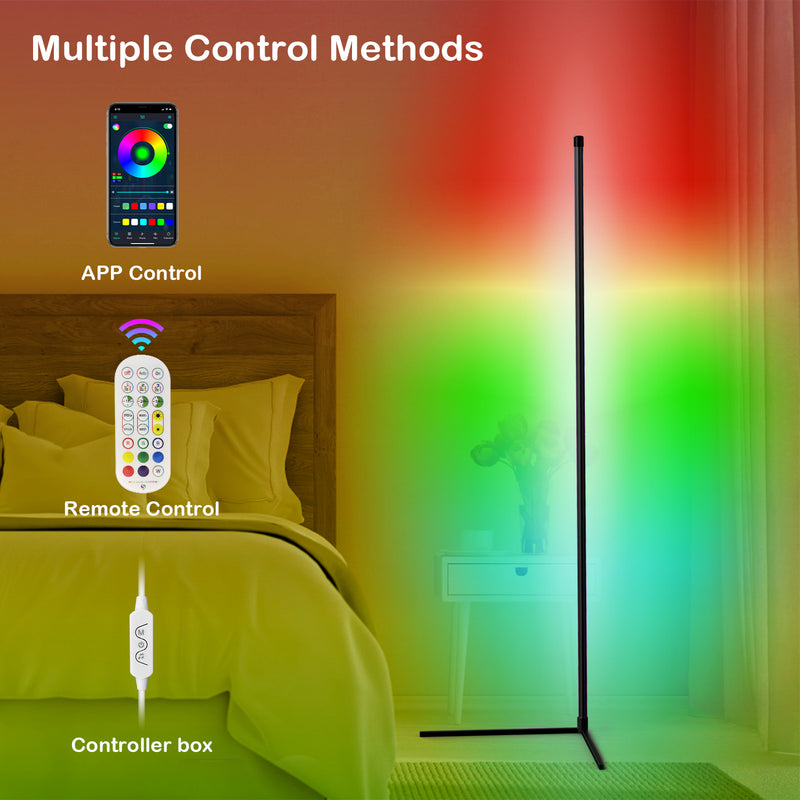 2Pack RGB LED Corner Lamp, LED RGB Color Changing Corner Floor Lamp, Dimmable Corner LED Light with Bluetooth APP and Remote Control, 60" Corner Lighting for Living Room, Bedroom