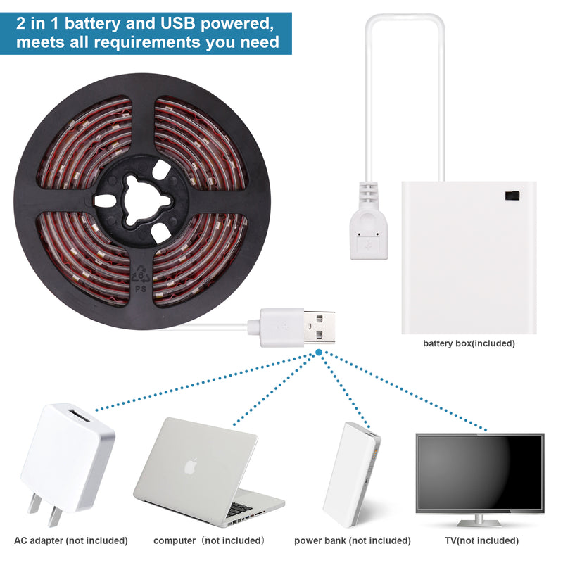 Battery Operated LED Strip Lights - 2020 New Design Warm White USB LED Light Strip Kit with 6.6FT 2M SMD 3528 IP65 Waterproof Super Bright LED Tape Light, Battery Box