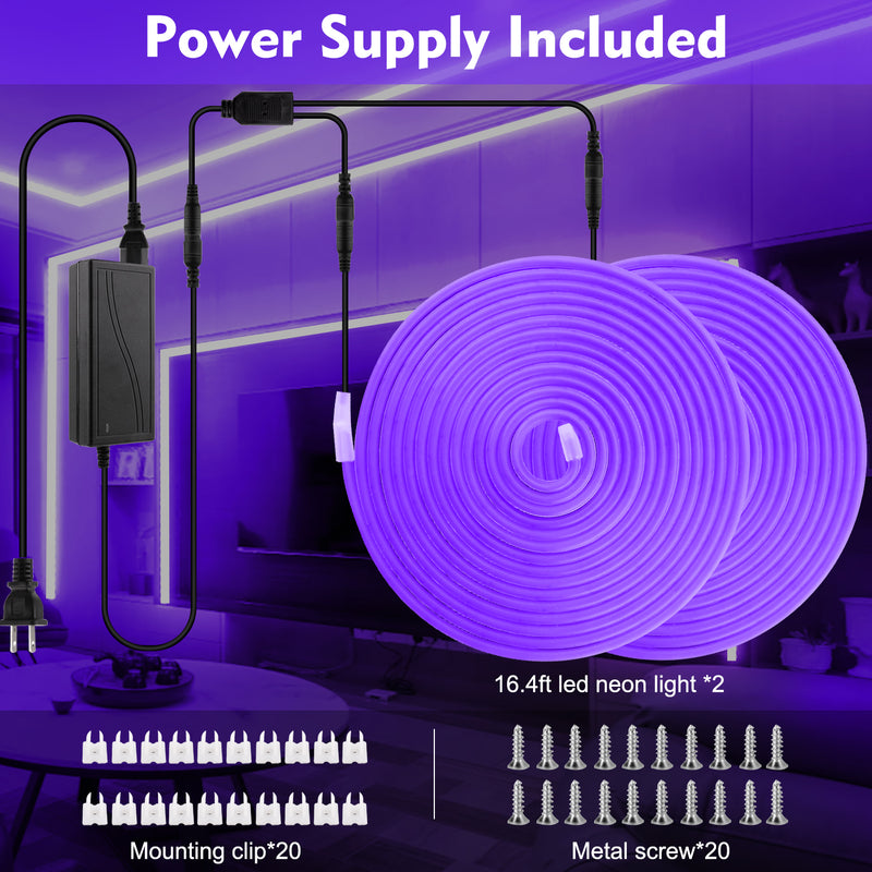 LED Neon Light, iCreating 32.8ft Neon Rope Lights 12V Outdoor Waterproof DIY Neon LED Strip Lights for Custom Neon Signs, Room, Bedroom, Wall, Car Underglow, Wedding (Power Adapter Included)