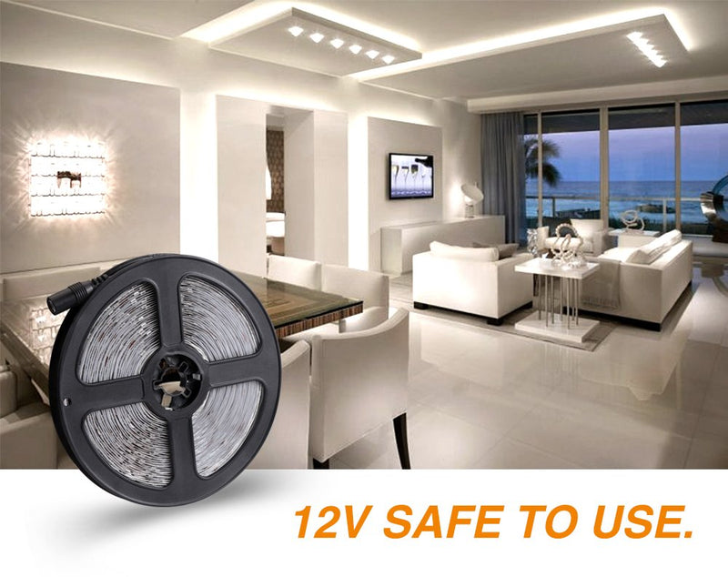 16.4ft Dimmable LED Strip Lights Kit, 300 Units 2835 LED Rope Light, 12V Under Cabinet Lighting Strips, 5M LED Ribbon light, Non-Waterproof LED Tape Light, Warm White
