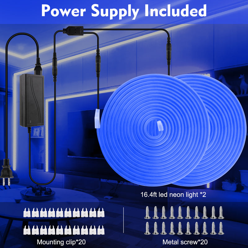 LED Neon Light, iCreating 32.8ft Neon Rope Lights 12V Outdoor Waterproof DIY Neon LED Strip Lights for Custom Neon Signs, Room, Bedroom, Wall, Car Underglow, Wedding (Power Adapter Included)