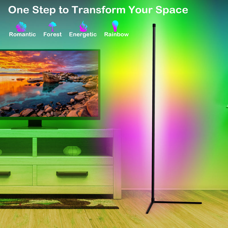 2Pack RGB LED Corner Lamp, LED RGB Color Changing Corner Floor Lamp, Dimmable Corner LED Light with Bluetooth APP and Remote Control, 60" Corner Lighting for Living Room, Bedroom