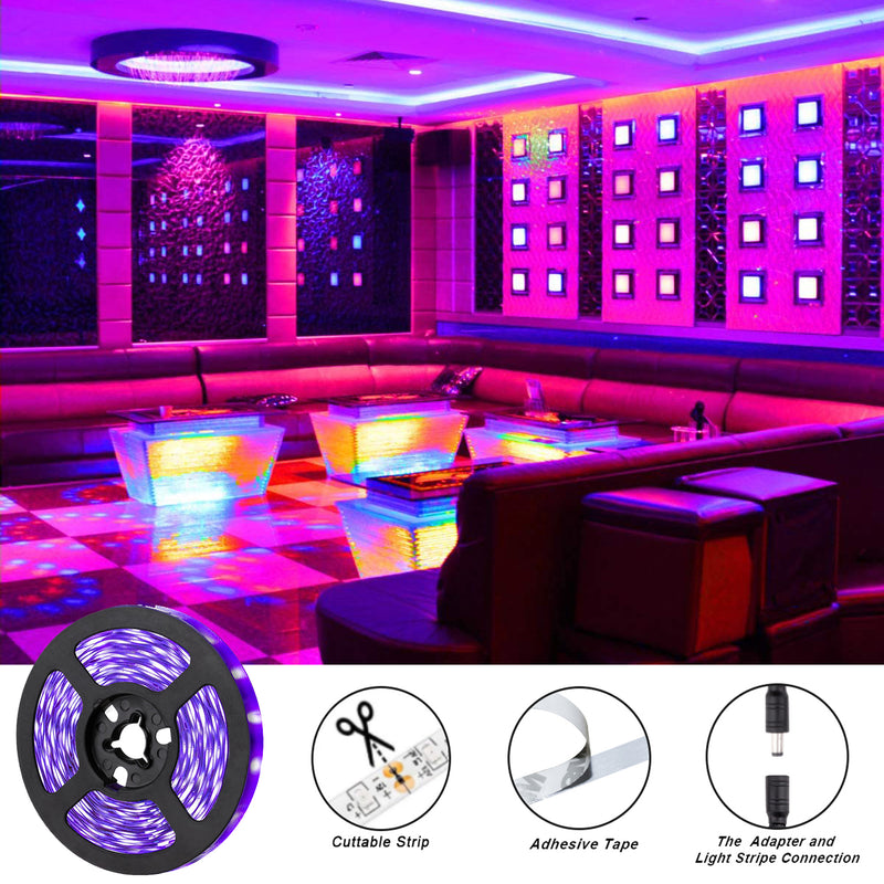 16.4ft UV Blacklight LED Strip Lights - iCreating UV LED Strip Lights 395nm to 405nm Blacklight LED Strip Light, 12V Flexible Black Light LED Strips, Non-Waterproof for Party, Stage Lighting, Body Paint