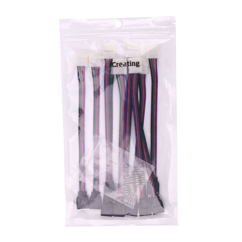 iCreating 10PCS LED 5050 RGB Strip Light Connector 4 Pin Conductor 10 mm Wide Strip to Controller Jumper Solderless Clamp On Pigtail Adapter for 5050 Color Changing Flexible LED Strip light